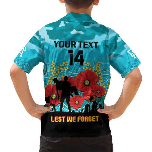 Custom Port Adelaide Football ANZAC Kid Hawaiian Shirt Gallipoli Camouflage With Poppies
