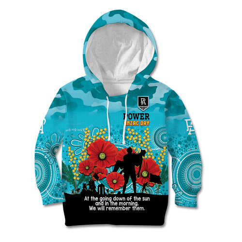 Custom Port Adelaide Football ANZAC Kid Hoodie Gallipoli Camouflage With Poppies