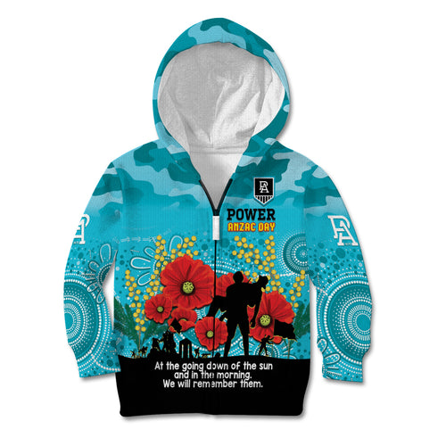 Custom Port Adelaide Football ANZAC Kid Hoodie Gallipoli Camouflage With Poppies