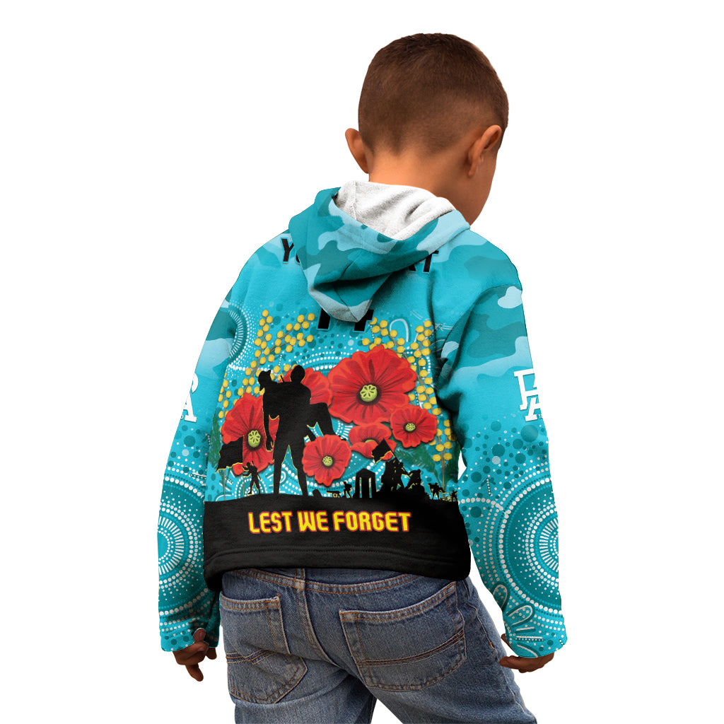 Custom Port Adelaide Football ANZAC Kid Hoodie Gallipoli Camouflage With Poppies
