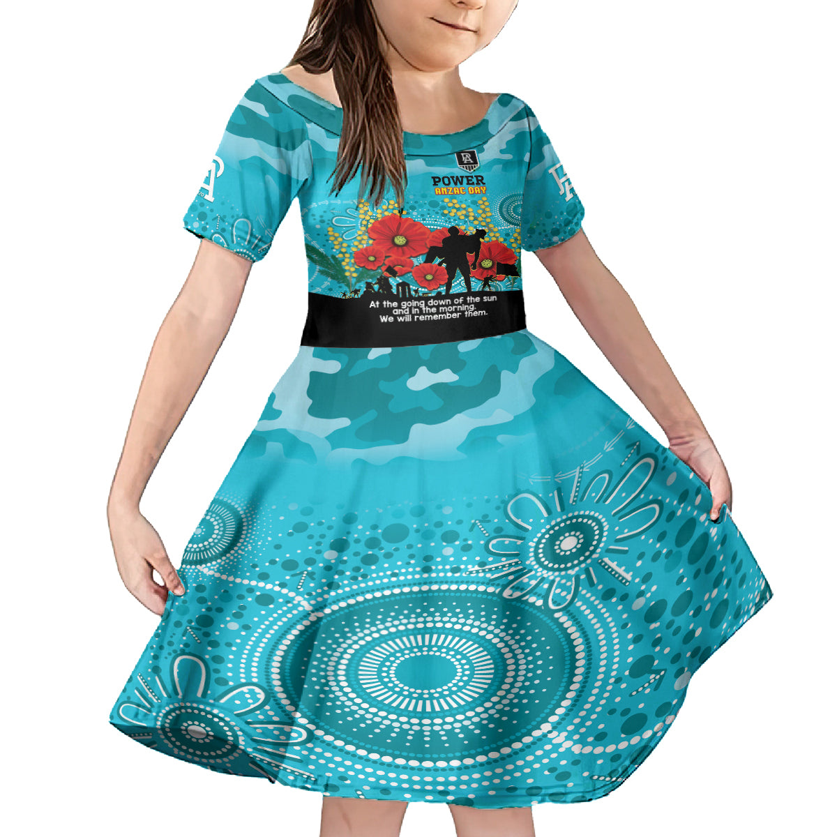 Custom Port Adelaide Football ANZAC Kid Short Sleeve Dress Gallipoli Camouflage With Poppies