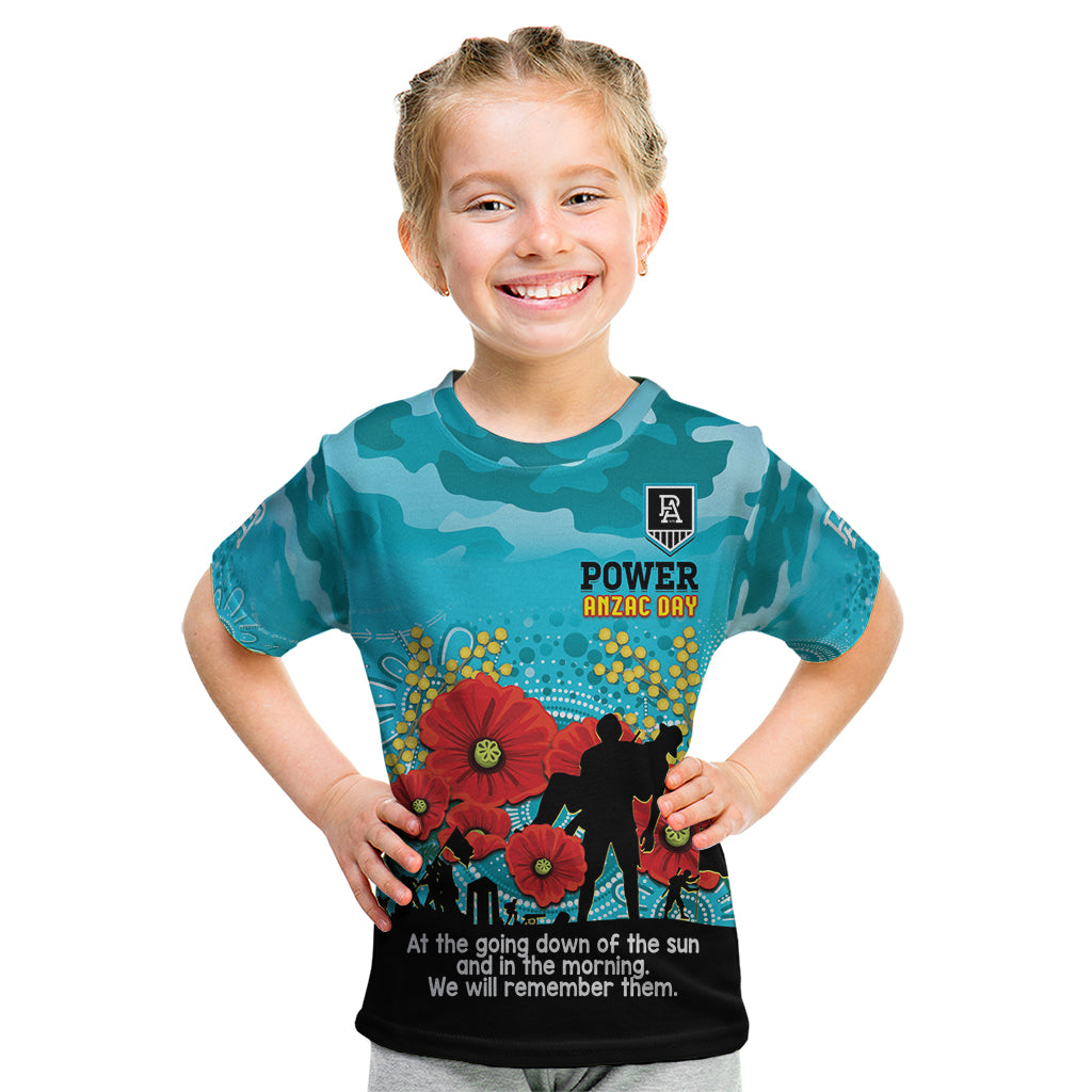 Custom Port Adelaide Football ANZAC Kid T Shirt Gallipoli Camouflage With Poppies