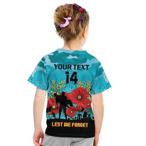 Custom Port Adelaide Football ANZAC Kid T Shirt Gallipoli Camouflage With Poppies
