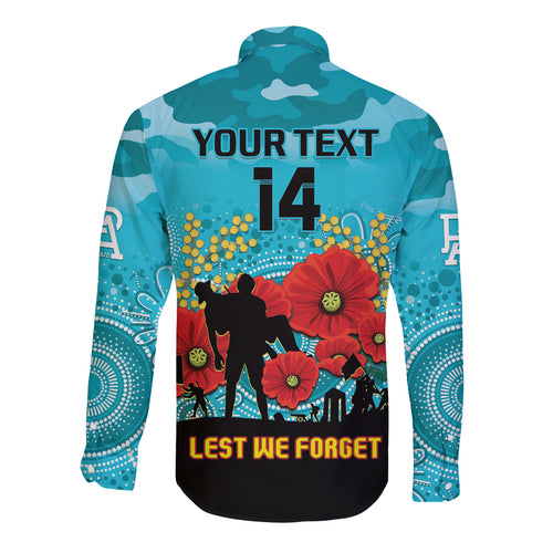 Custom Port Adelaide Football ANZAC Long Sleeve Button Shirt Gallipoli Camouflage With Poppies
