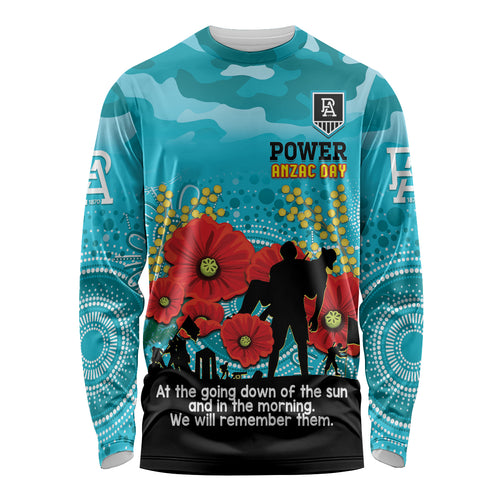 Custom Port Adelaide Football ANZAC Long Sleeve Shirt Gallipoli Camouflage With Poppies