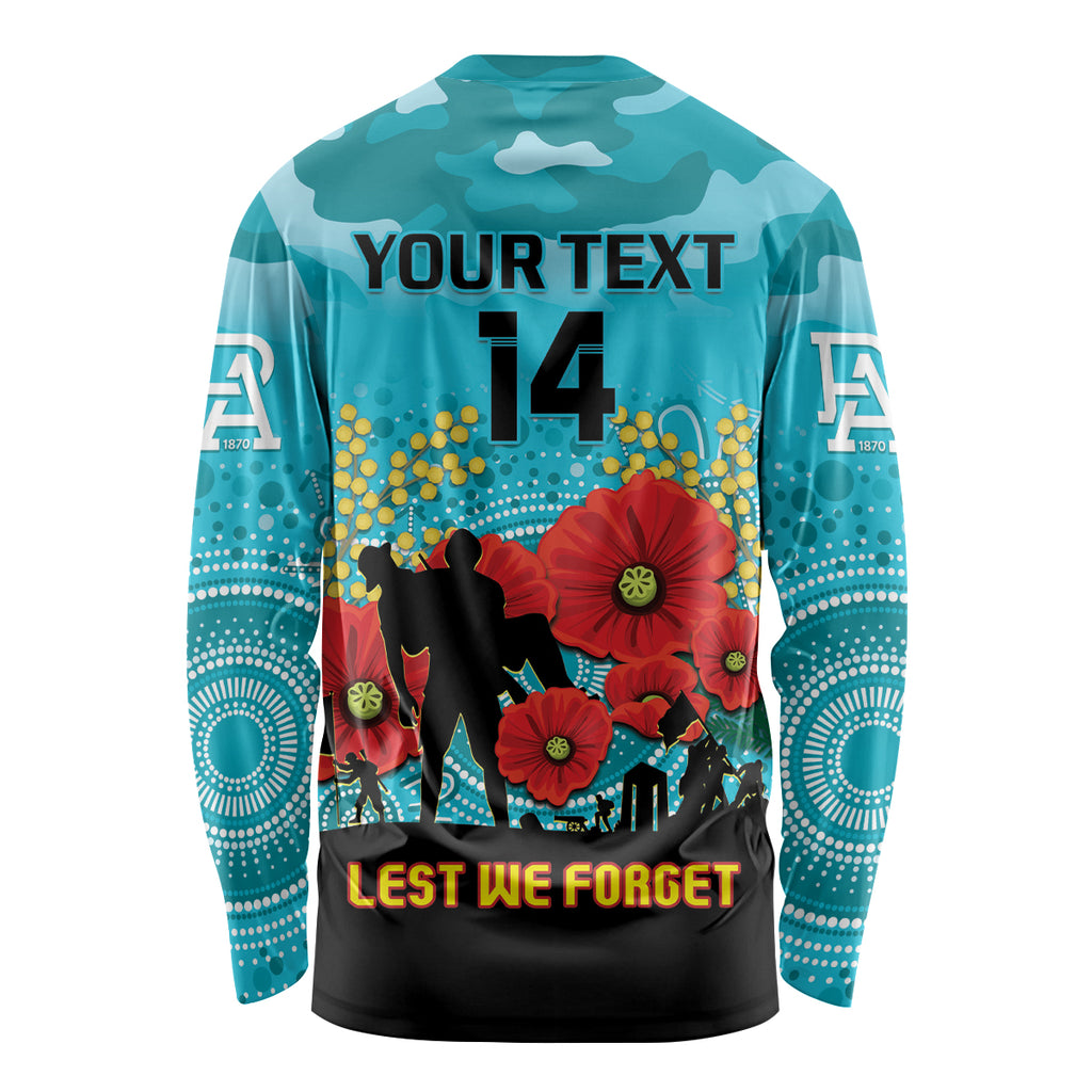 Custom Port Adelaide Football ANZAC Long Sleeve Shirt Gallipoli Camouflage With Poppies