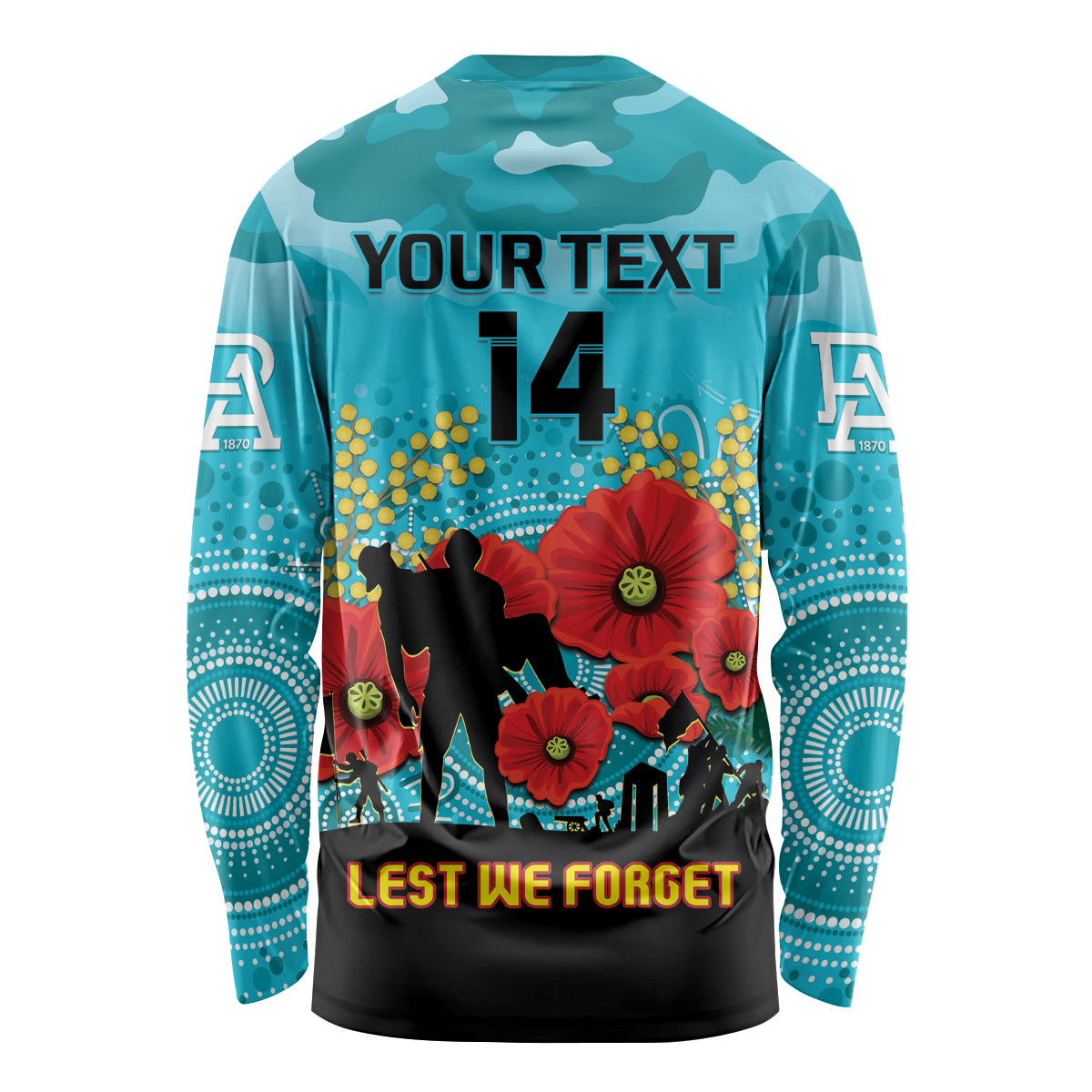 Custom Port Adelaide Football ANZAC Long Sleeve Shirt Gallipoli Camouflage With Poppies
