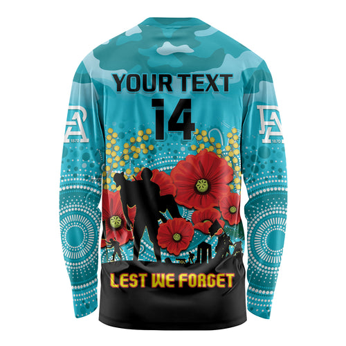 Custom Port Adelaide Football ANZAC Long Sleeve Shirt Gallipoli Camouflage With Poppies