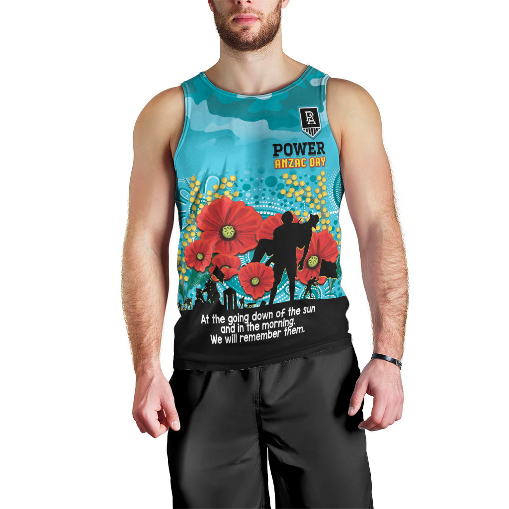 Custom Port Adelaide Football ANZAC Men Tank Top Gallipoli Camouflage With Poppies