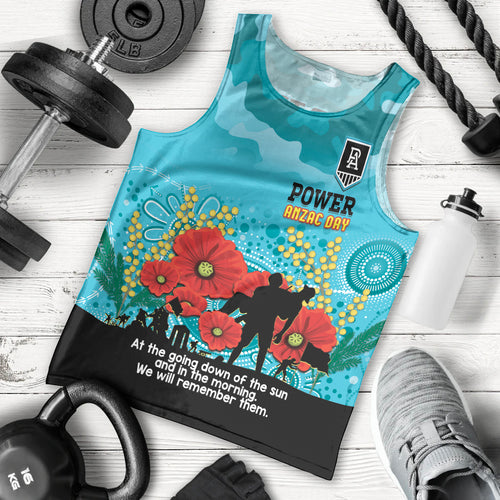 Custom Port Adelaide Football ANZAC Men Tank Top Gallipoli Camouflage With Poppies