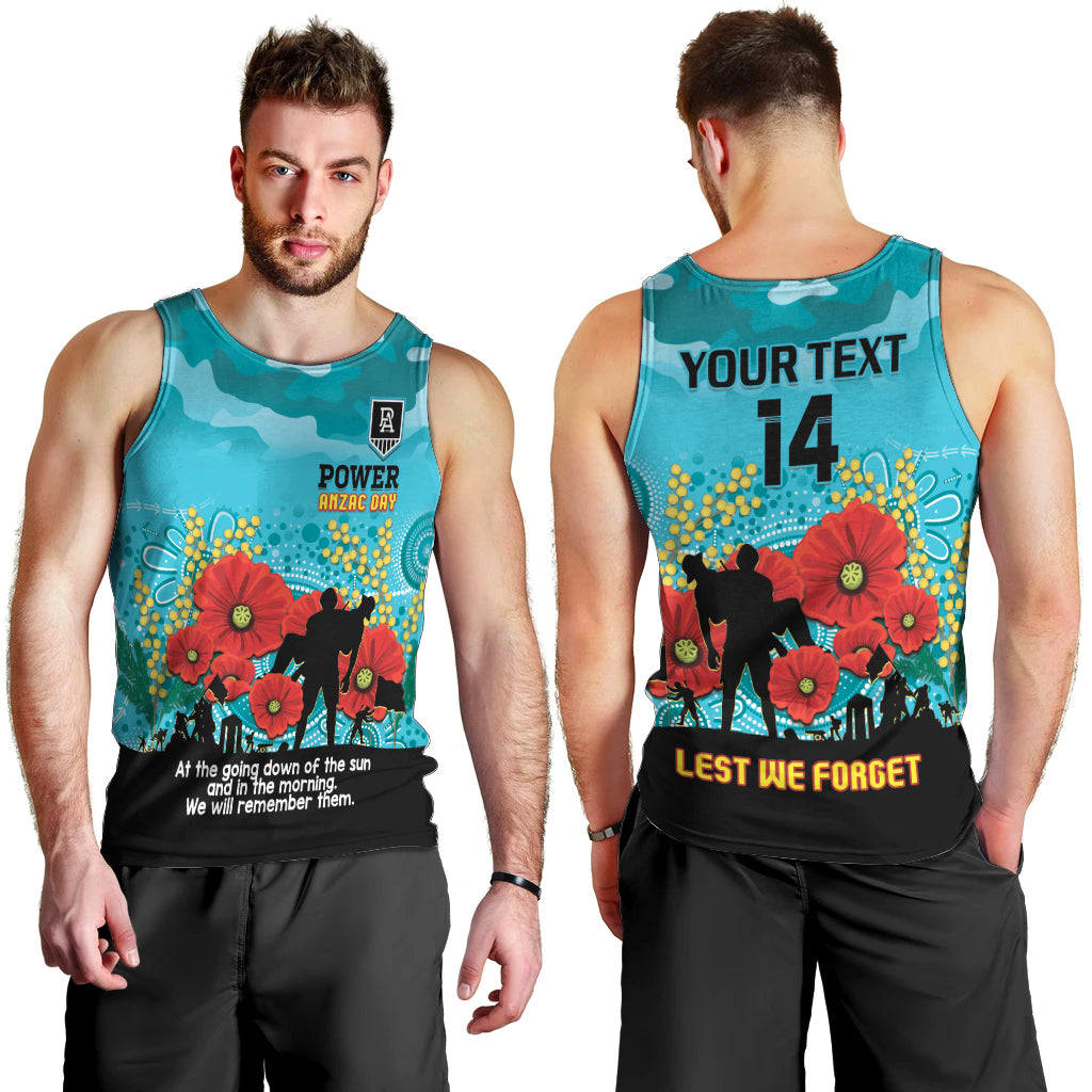 Custom Port Adelaide Football ANZAC Men Tank Top Gallipoli Camouflage With Poppies