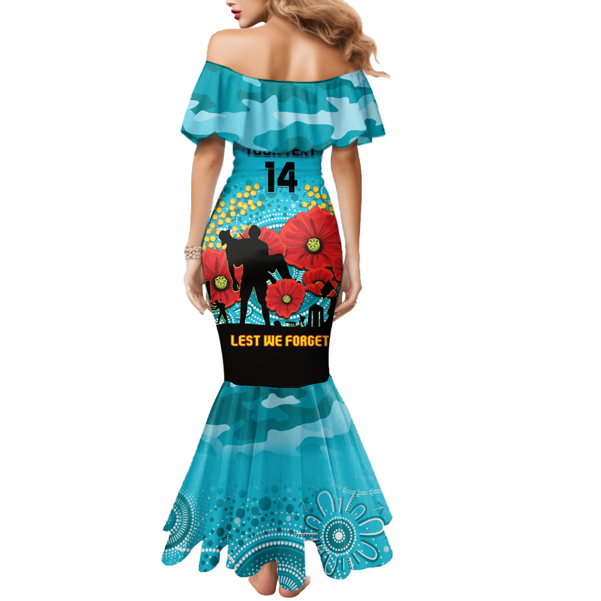 Custom Port Adelaide Football ANZAC Mermaid Dress Gallipoli Camouflage With Poppies