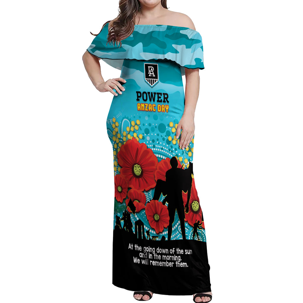 Custom Port Adelaide Football ANZAC Off Shoulder Maxi Dress Gallipoli Camouflage With Poppies