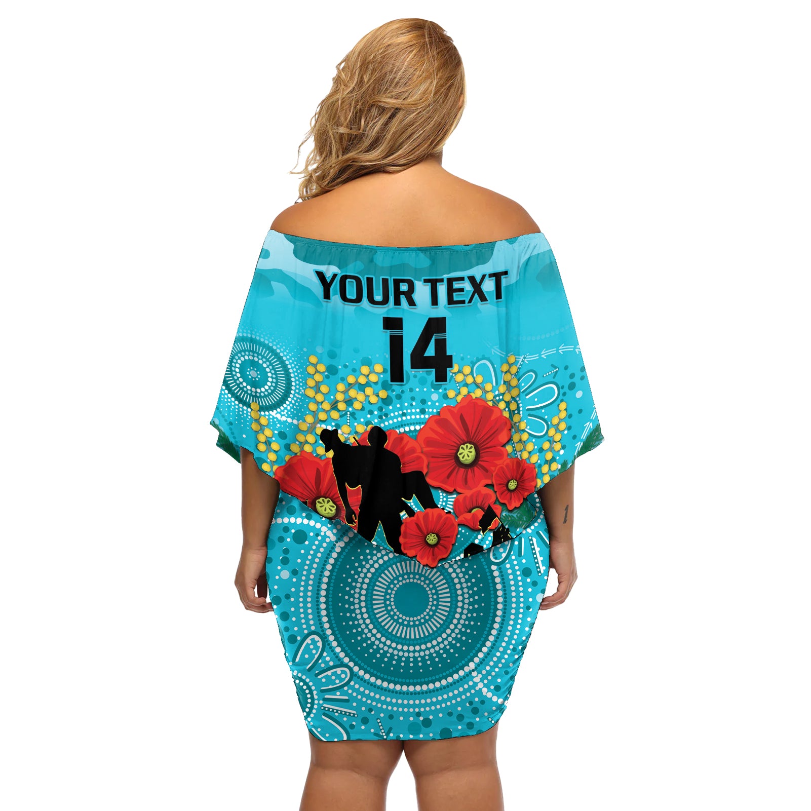 Custom Port Adelaide Football ANZAC Off Shoulder Short Dress Gallipoli Camouflage With Poppies