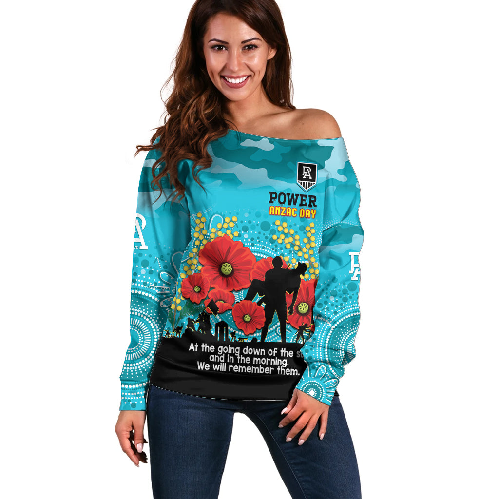 Custom Port Adelaide Football ANZAC Off Shoulder Sweater Gallipoli Camouflage With Poppies
