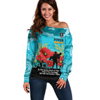 Custom Port Adelaide Football ANZAC Off Shoulder Sweater Gallipoli Camouflage With Poppies
