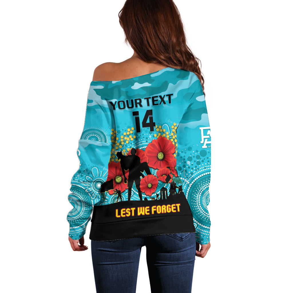 Custom Port Adelaide Football ANZAC Off Shoulder Sweater Gallipoli Camouflage With Poppies
