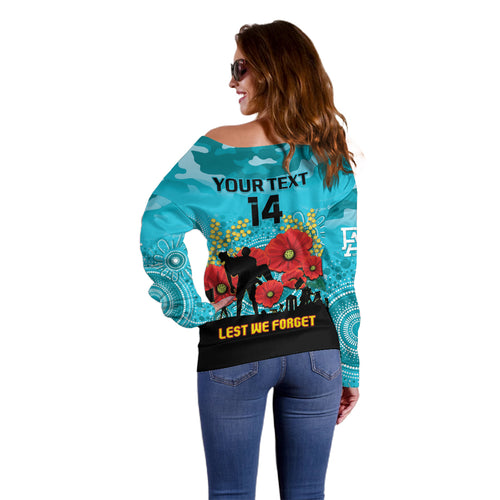 Custom Port Adelaide Football ANZAC Off Shoulder Sweater Gallipoli Camouflage With Poppies