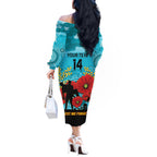 Custom Port Adelaide Football ANZAC Off The Shoulder Long Sleeve Dress Gallipoli Camouflage With Poppies