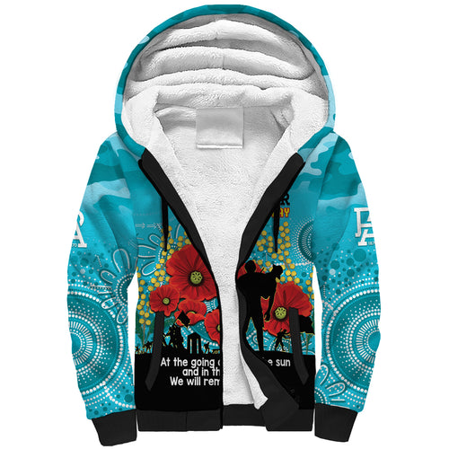 Custom Port Adelaide Football ANZAC Sherpa Hoodie Gallipoli Camouflage With Poppies