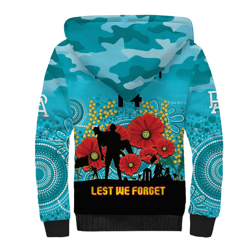 Custom Port Adelaide Football ANZAC Sherpa Hoodie Gallipoli Camouflage With Poppies