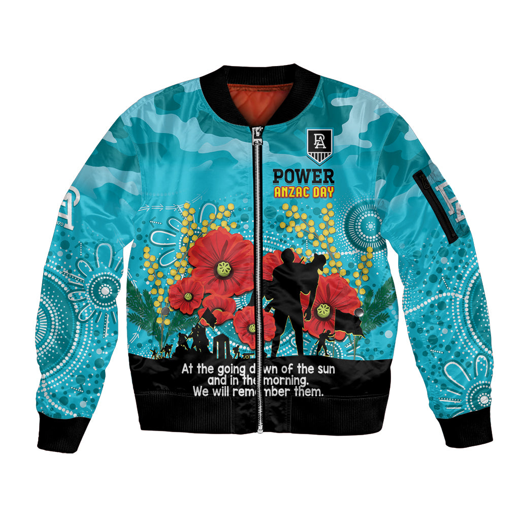 Custom Port Adelaide Football ANZAC Sleeve Zip Bomber Jacket Gallipoli Camouflage With Poppies