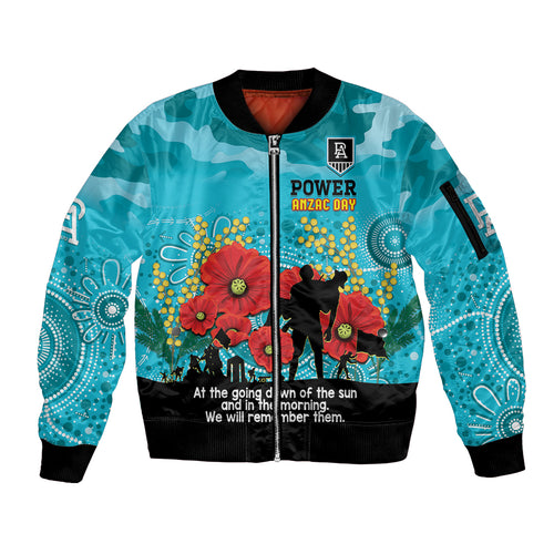 Custom Port Adelaide Football ANZAC Sleeve Zip Bomber Jacket Gallipoli Camouflage With Poppies