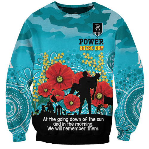 Custom Port Adelaide Football ANZAC Sweatshirt Gallipoli Camouflage With Poppies