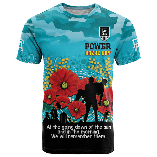 Custom Port Adelaide Football ANZAC T Shirt Gallipoli Camouflage With Poppies