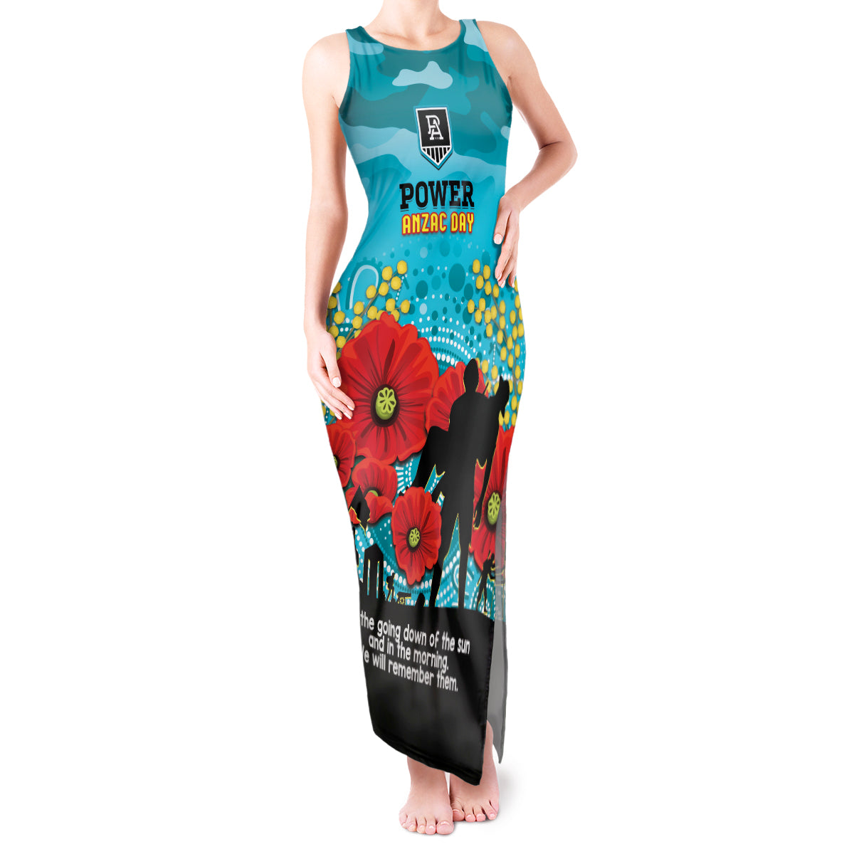 Custom Port Adelaide Football ANZAC Tank Maxi Dress Gallipoli Camouflage With Poppies