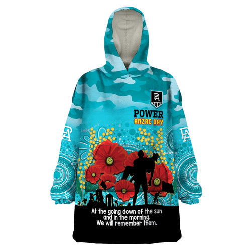 Custom Port Adelaide Football ANZAC Wearable Blanket Hoodie Gallipoli Camouflage With Poppies