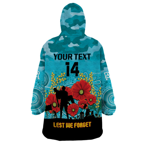 Custom Port Adelaide Football ANZAC Wearable Blanket Hoodie Gallipoli Camouflage With Poppies