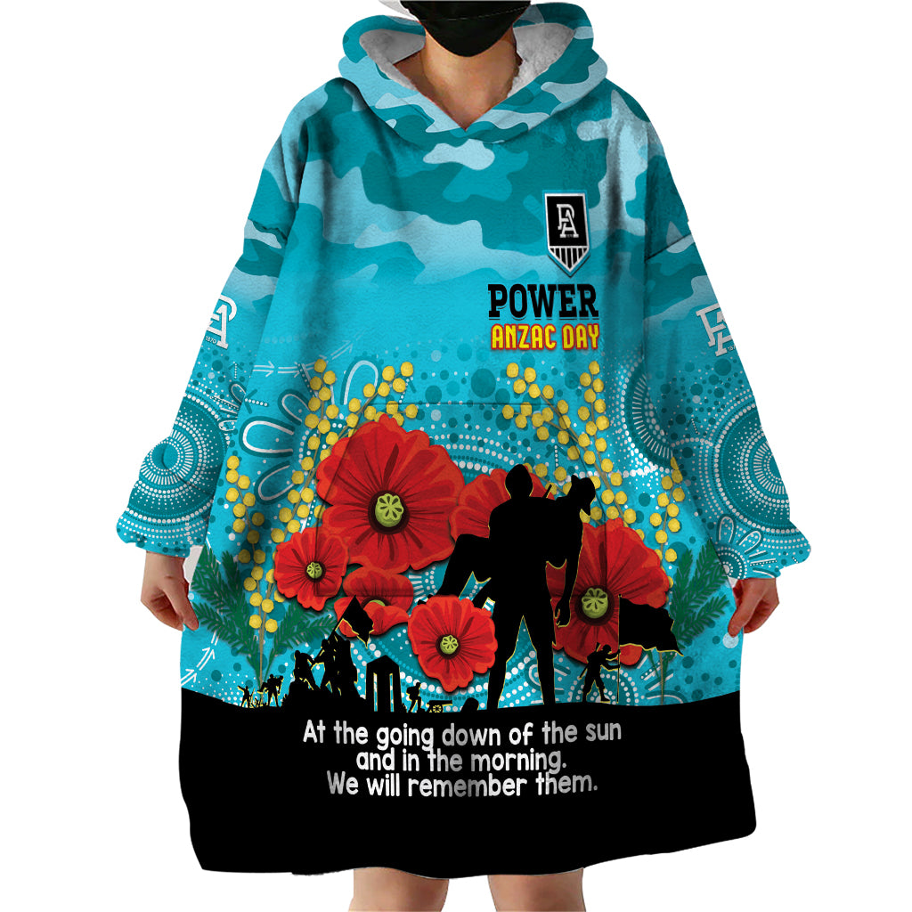 Custom Port Adelaide Football ANZAC Wearable Blanket Hoodie Gallipoli Camouflage With Poppies