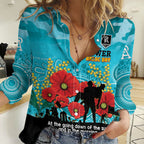 Custom Port Adelaide Football ANZAC Women Casual Shirt Gallipoli Camouflage With Poppies