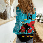 Custom Port Adelaide Football ANZAC Women Casual Shirt Gallipoli Camouflage With Poppies