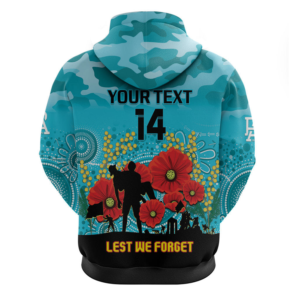 Custom Port Adelaide Football ANZAC Zip Hoodie Gallipoli Camouflage With Poppies