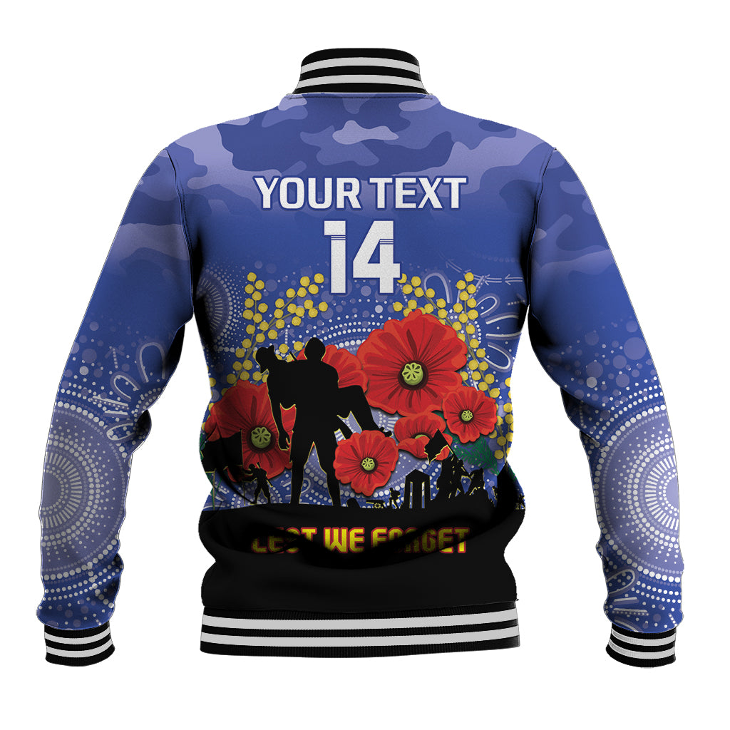 Custom Kangaroos Football ANZAC Baseball Jacket Gallipoli Camouflage With Poppies