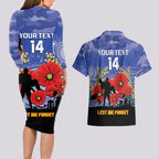 Custom Kangaroos Football ANZAC Couples Matching Long Sleeve Bodycon Dress and Hawaiian Shirt Gallipoli Camouflage With Poppies