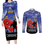 Custom Kangaroos Football ANZAC Couples Matching Long Sleeve Bodycon Dress and Long Sleeve Button Shirt Gallipoli Camouflage With Poppies