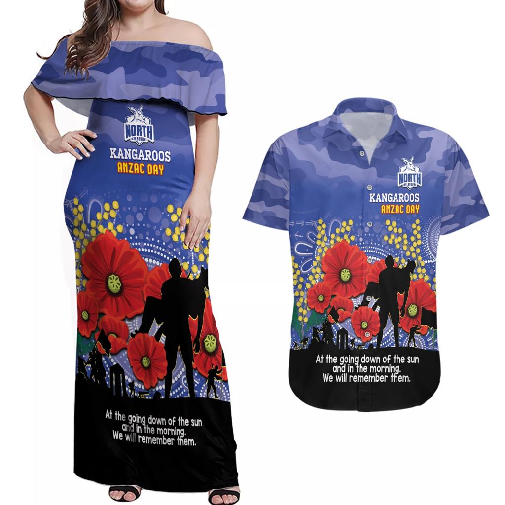 Custom Kangaroos Football ANZAC Couples Matching Off Shoulder Maxi Dress and Hawaiian Shirt Gallipoli Camouflage With Poppies