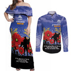Custom Kangaroos Football ANZAC Couples Matching Off Shoulder Maxi Dress and Long Sleeve Button Shirt Gallipoli Camouflage With Poppies