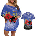 Custom Kangaroos Football ANZAC Couples Matching Off Shoulder Short Dress and Hawaiian Shirt Gallipoli Camouflage With Poppies