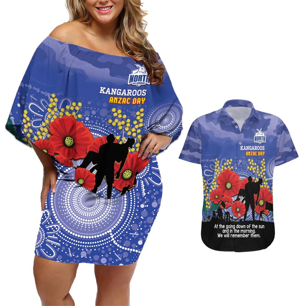 Custom Kangaroos Football ANZAC Couples Matching Off Shoulder Short Dress and Hawaiian Shirt Gallipoli Camouflage With Poppies