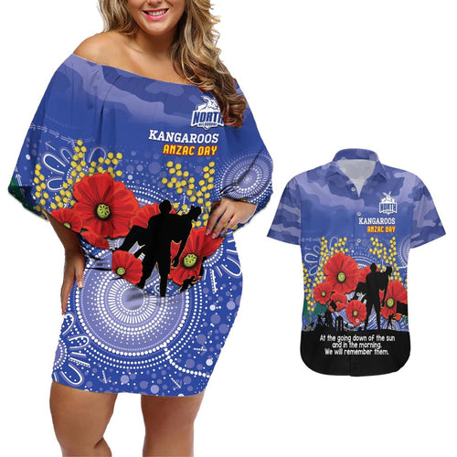 Custom Kangaroos Football ANZAC Couples Matching Off Shoulder Short Dress and Hawaiian Shirt Gallipoli Camouflage With Poppies