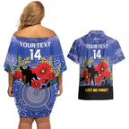 Custom Kangaroos Football ANZAC Couples Matching Off Shoulder Short Dress and Hawaiian Shirt Gallipoli Camouflage With Poppies