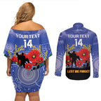 Custom Kangaroos Football ANZAC Couples Matching Off Shoulder Short Dress and Long Sleeve Button Shirt Gallipoli Camouflage With Poppies