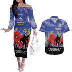 Custom Kangaroos Football ANZAC Couples Matching Off The Shoulder Long Sleeve Dress and Hawaiian Shirt Gallipoli Camouflage With Poppies