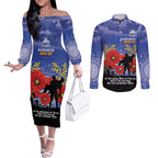 Custom Kangaroos Football ANZAC Couples Matching Off The Shoulder Long Sleeve Dress and Long Sleeve Button Shirt Gallipoli Camouflage With Poppies