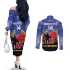 Custom Kangaroos Football ANZAC Couples Matching Off The Shoulder Long Sleeve Dress and Long Sleeve Button Shirt Gallipoli Camouflage With Poppies