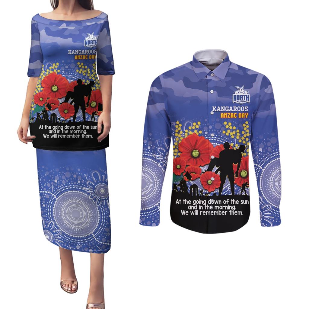 Custom Kangaroos Football ANZAC Couples Matching Puletasi and Long Sleeve Button Shirt Gallipoli Camouflage With Poppies